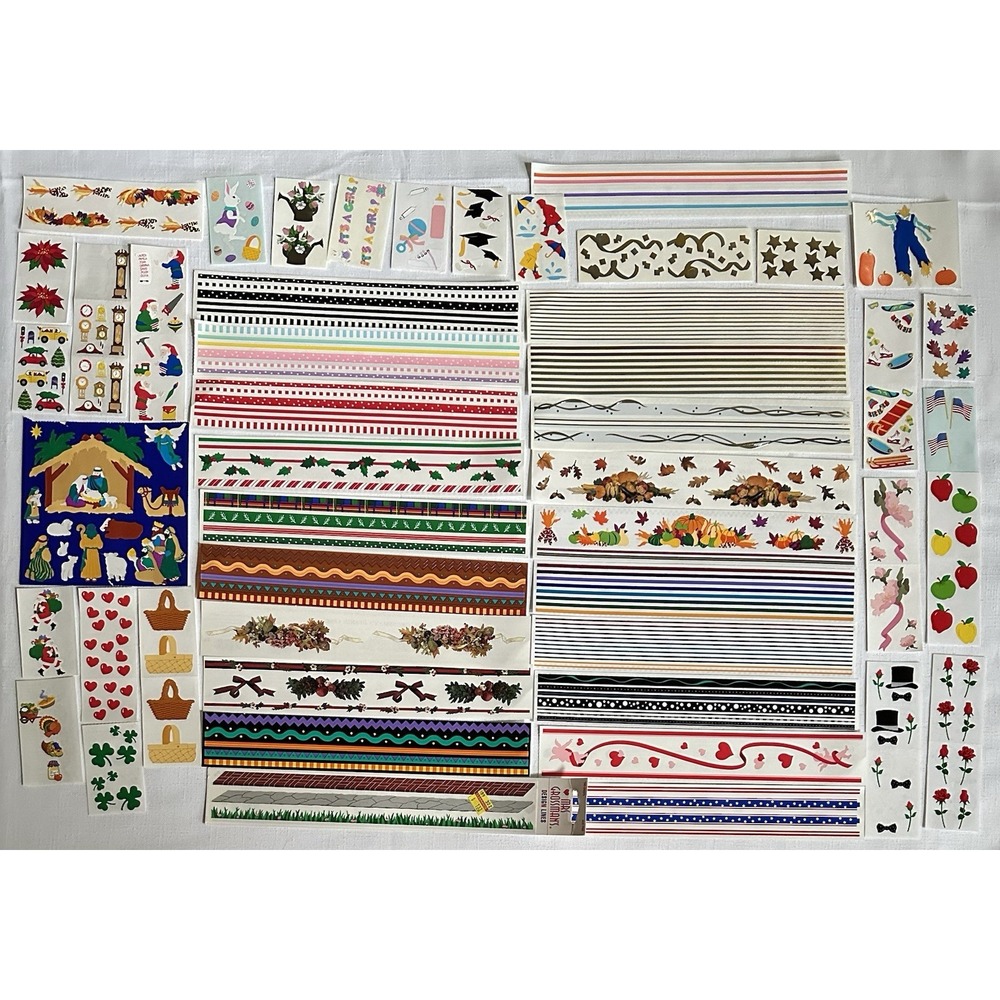 Retired Vtg Mrs. Grossman's Sticker Lot New Stickers Lines & Designs Holidays